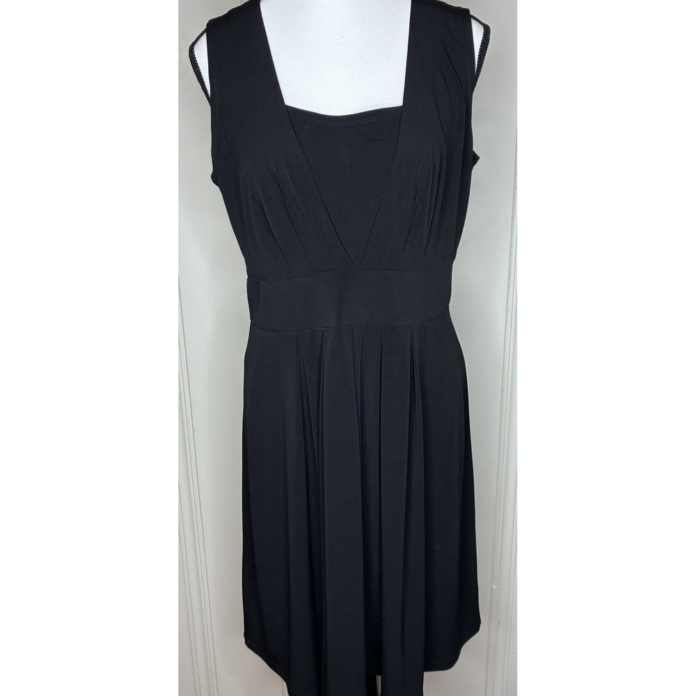 Coldwater Creek sleeveless black midi dress Sz 6 pleated A-line capsule versatil
